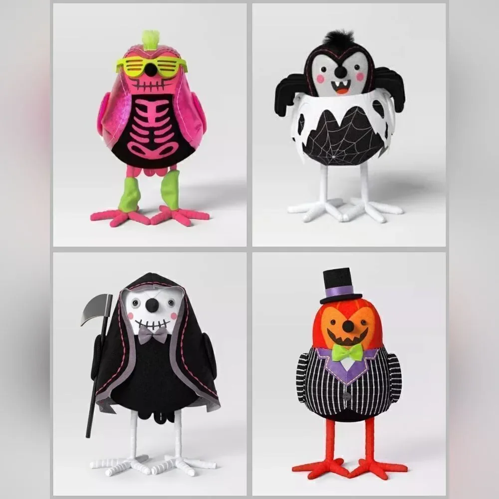 Target Hyde & EEK! 2024 Halloween set of 4 Featherly Friends Fabric Birds - NWT